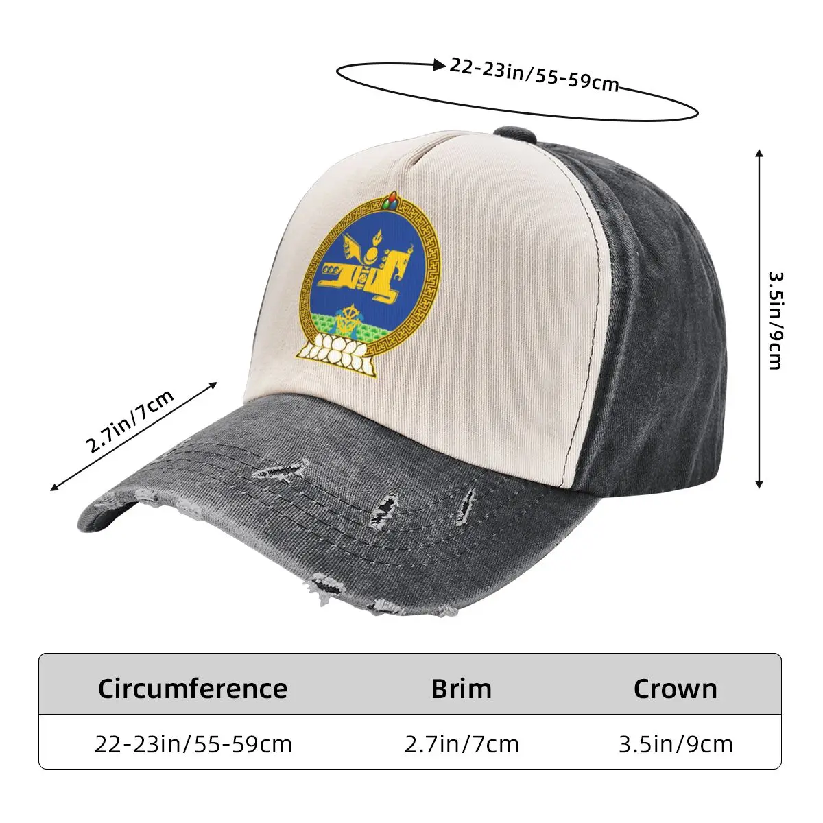 Emblem Of Mongolia Color Blocking Distressed Baseball Cap Dad Hats Men Women Vintage Washed Cotton Trucker Adjustable Gift