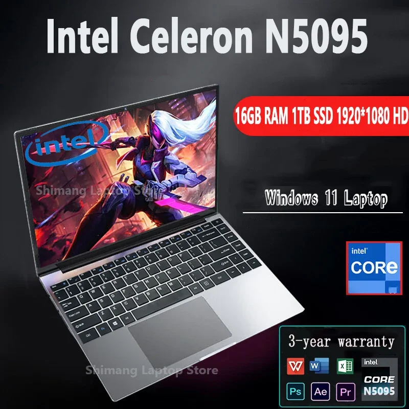 New 2025 Windows 11 Intel celeron N5095 Laptop Computer 16GB RAM 1TB SSD 1920*1080 Resolution Laptop 14.1