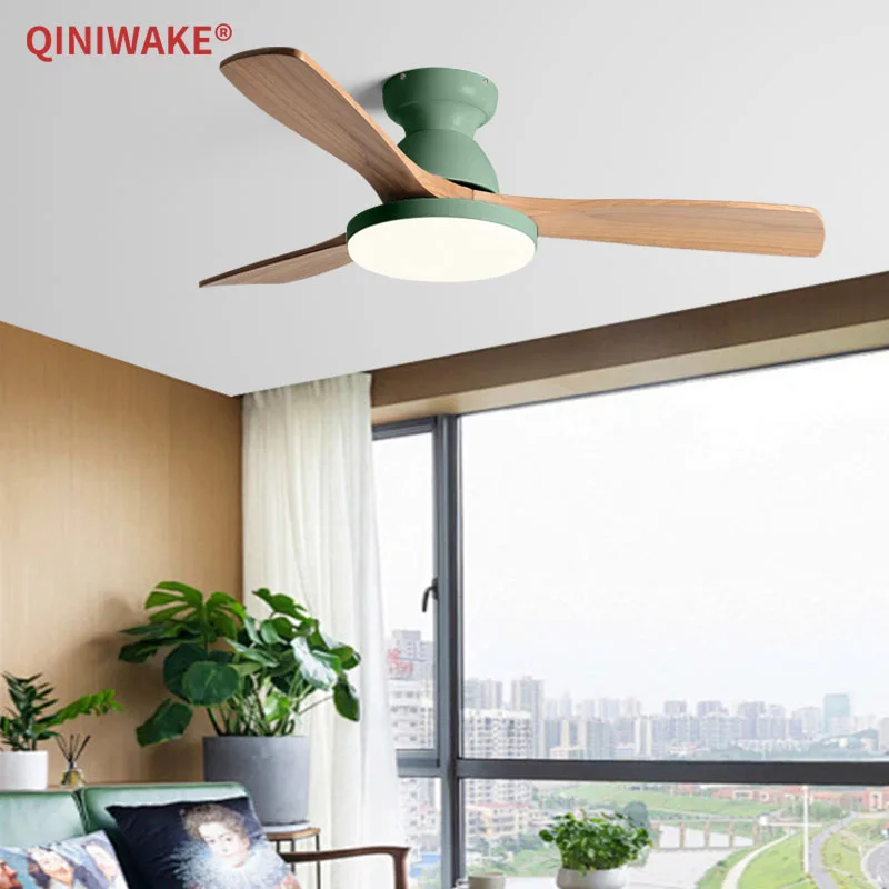 QINIWAKE 36/42/48/52 Inch Ceiling Fan Light 3 Solid Wood Blades 6 Speeds 3 Light Modes Reversible for Living Room Bedroom