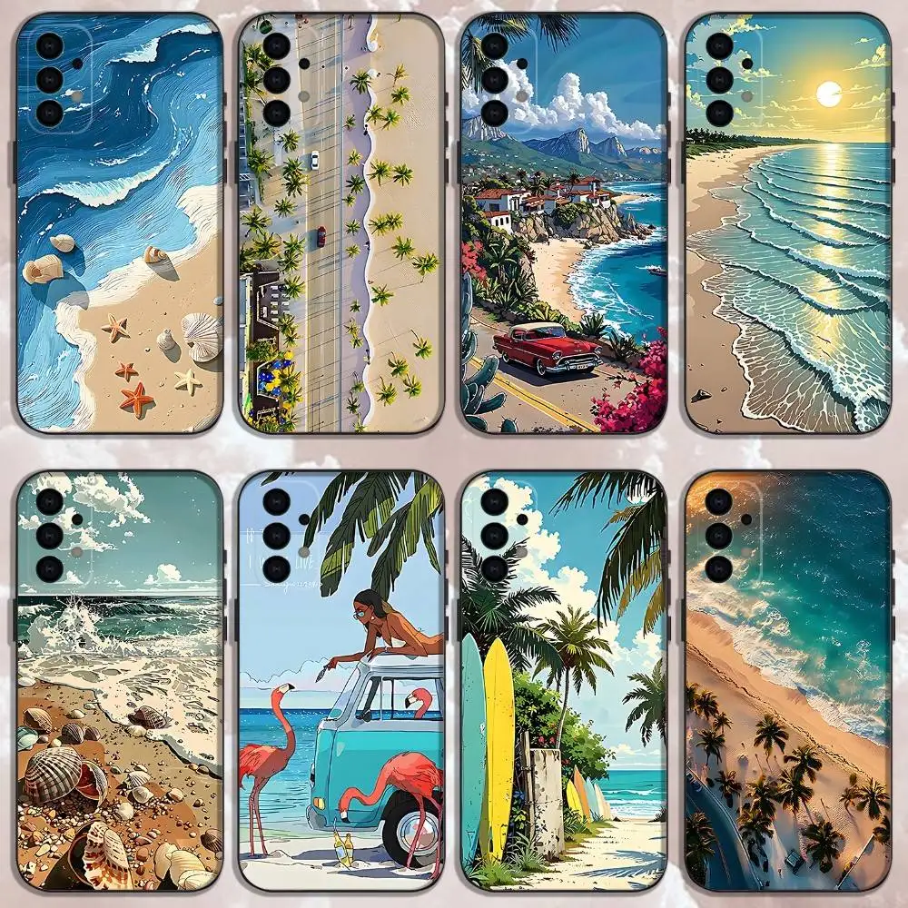 

Sea Beach Trees landscape Phone Case For Samsung Galaxy A73,31,32,72,41,53,52,71,22,5G,Note,J7,8,9 Soft Black Cover