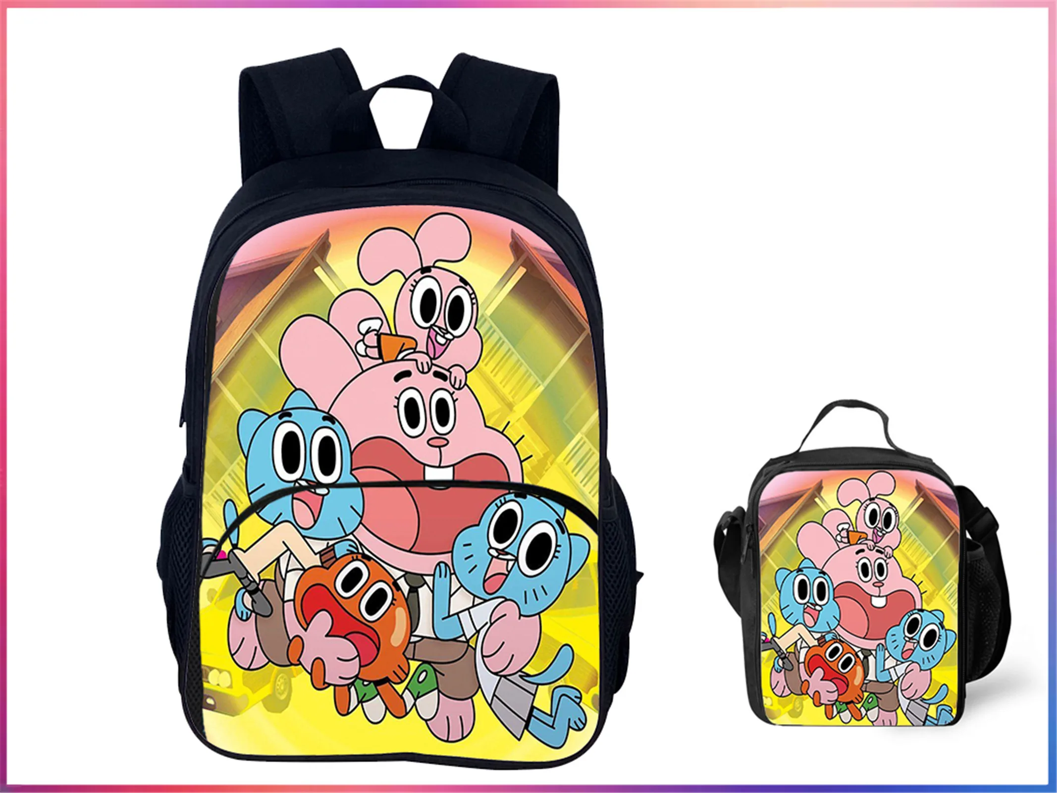 

2 in 1 Knapsack Set-The Amazing World of Gumball Unisex Boys Girls Backpack and Insulated Lunch Tote for Little Children