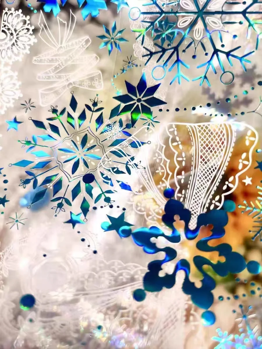 Vintage Lace Snowflakes Polar Blue Shiny Washi PET Tape for Card Making DIY Scrapbooking Decorative Sticker view 2