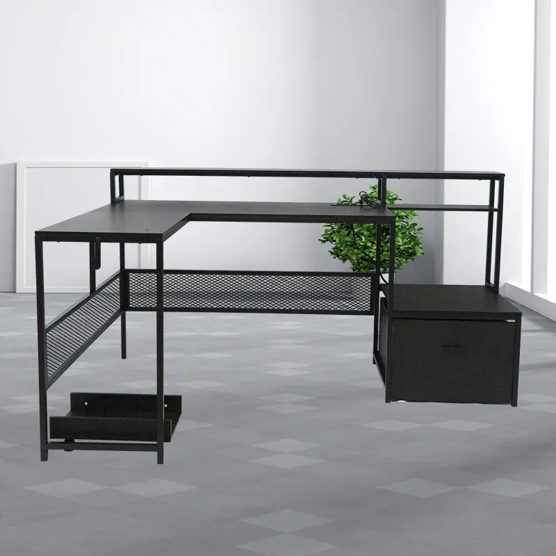 Postmodern Desktop Double-layer Computer Desk With Drawers Office Floor-to-ceiling Integrated Table
