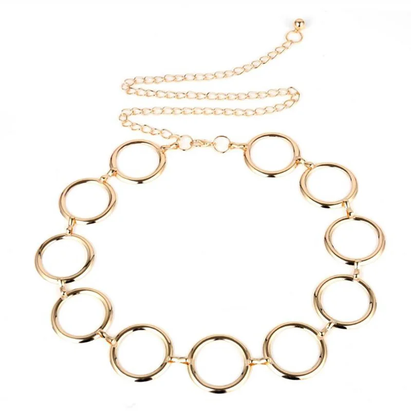 Cinturón de cadena de cintura de vientre largo geométrico para mujer, cinturón de cadena de círculo dorado de Metal con personalidad femenina, Moda