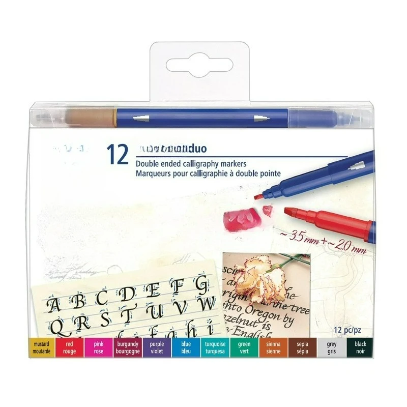 

Двусторонние маркеры для каллиграфии, 12 штук, разноцветные, с архивными чернилами