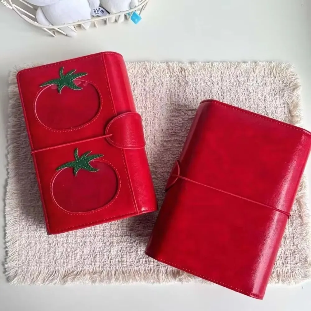 A6 Loose-leaf Notebook Red Tomato Color Three-Fold PU Binder Ring Binding Diary Agenda Planner Stationery Cover