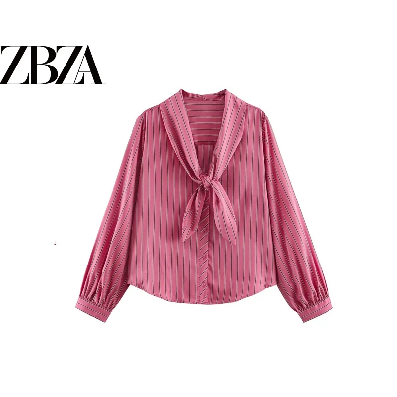 Fashionable Striped Loose Scarf Shirt Women's Premium Quality Long Sleeve Polyester Fiber Shirt Versatile And Deformable