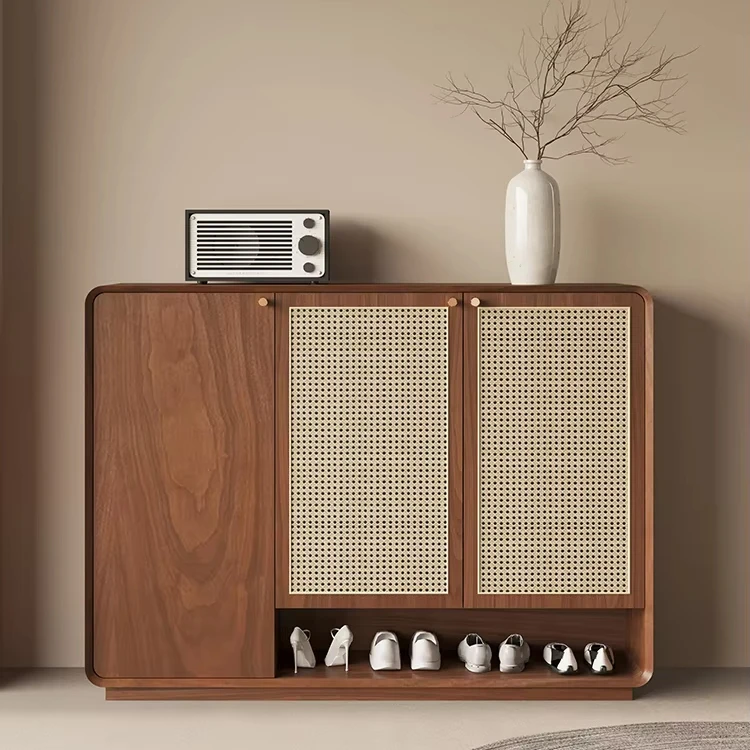 

Полка для обуви из ротанга, большая вместимость, многофункциональная, из массива дерева, с ящиком для хранения