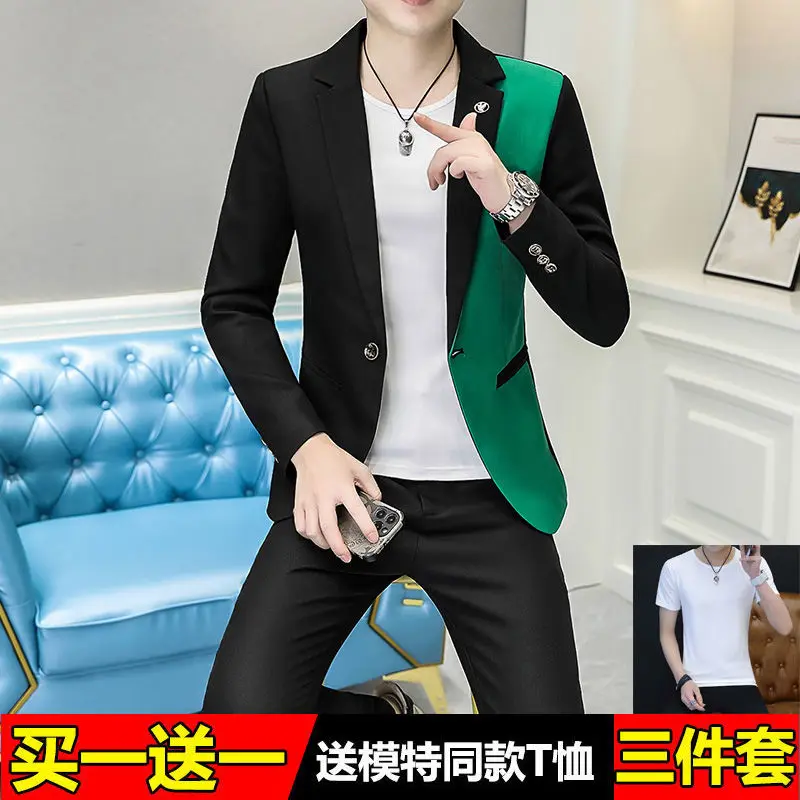 2-A52  Spring and Autumn trendy brand suits for men Korean style slim fit fashionabdsoprint high-end youth temperament suit th