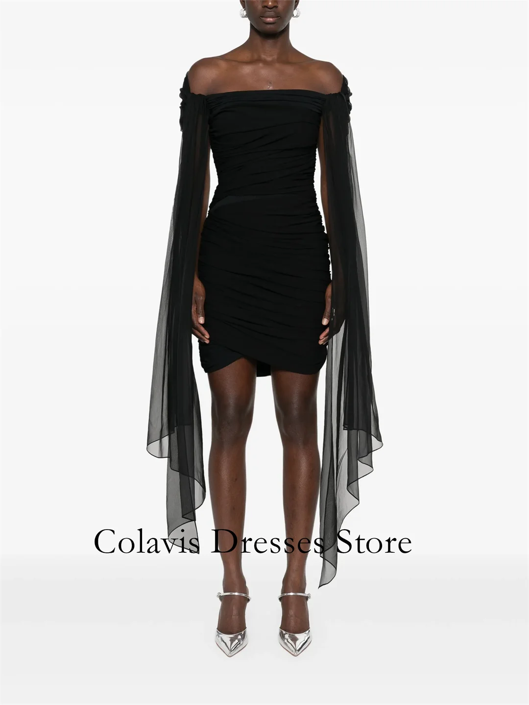 

2025 Customized Off the Shoulder Midi Mermaid Black Short Prom Dresses Evening Dress Women Evening Gowns Formal Party Dress