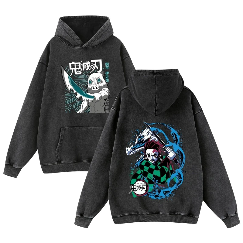 

Japanese Animation Sports Hooded Washed Hoodie Autumn and Winter New Men's and Women's Loose and Versatile Couple Tops