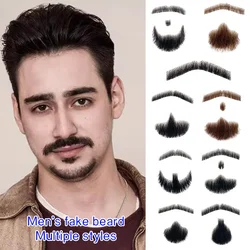 Barba preta marrom rasa curta realista para homens, 100% cabelo humano, bigode falso, maquiagem cabelo facial, feito à mão, barba invisível