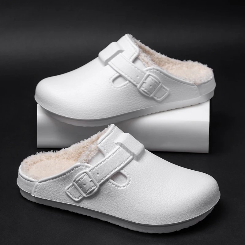 YRZL 남성 슬리퍼 겨울용 보온 논슬립 따뜻한 실내화 편안한 퍼 안감 야외 미끄럼 방지 남성 겨울 슬리퍼