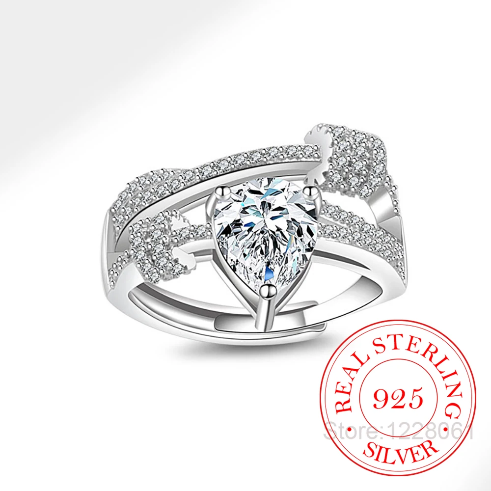 

925 Sterling Silver Jewelry Luxury Crystal Geometric Waterdrop Finger Rings for Women Wedding Party Jewelry Girls Friend Gift