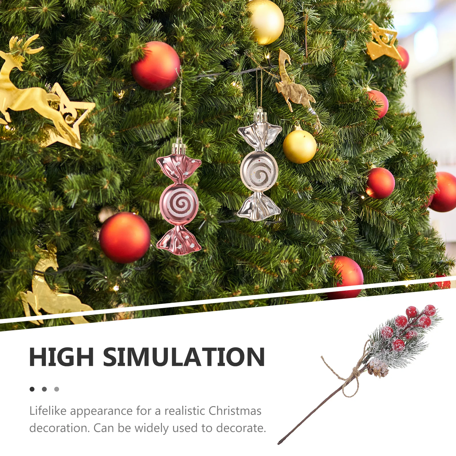 

6pcs Simulation Berry Pine Picks Christmas Tree Decorations Artificial Plant Branches For Xmas Party Diy Decor Desktop Adornment