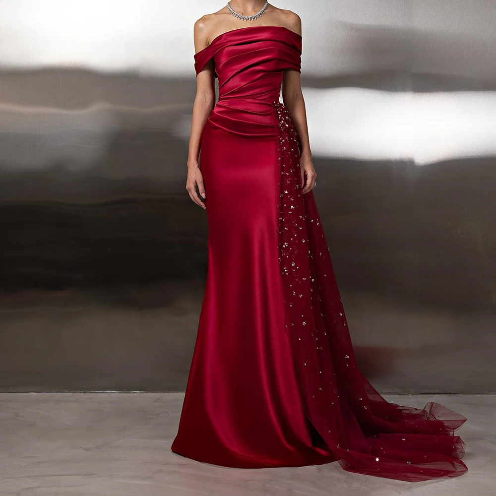 

Customized Mermaid Evening Dresses Floor-length Off The Shoulder Sleeveless Prom Gown Fashion Sequined Pleat Draped Party Gown