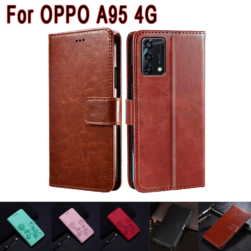 Stand Phone Cover For OPPO A95 Case CPH2365 Magnetic Card Flip Leather Wallet Protector Hoesje Book On OPPO A 95 Case Coque Bag