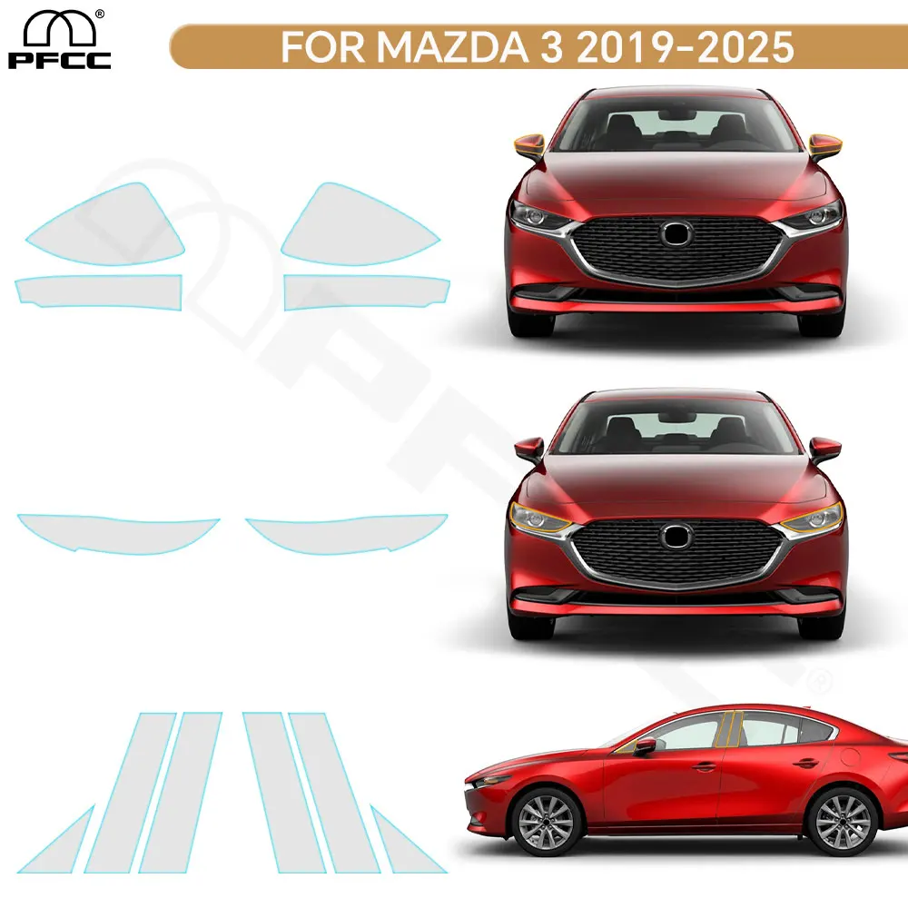 

Для Mazda 3 2019-2025 предварительно вырезанный бюстгальтер PPF, автомобильные фары заднего вида B C, стойки, защитная пленка для краски из ТПУ, прозрачный комплект, чехол против царапин