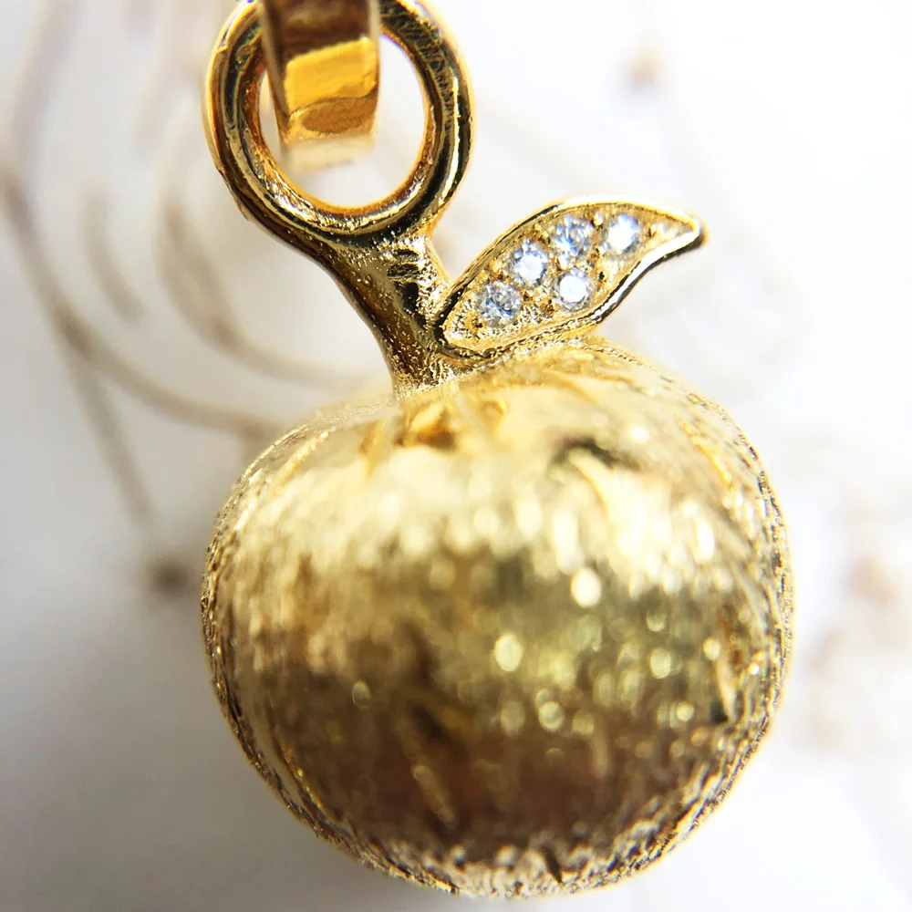 Gold Plated Pendant Apple New Fine Jewelry Bijoux Accessories 925 Sterling Silver Romantic Gift For Woman