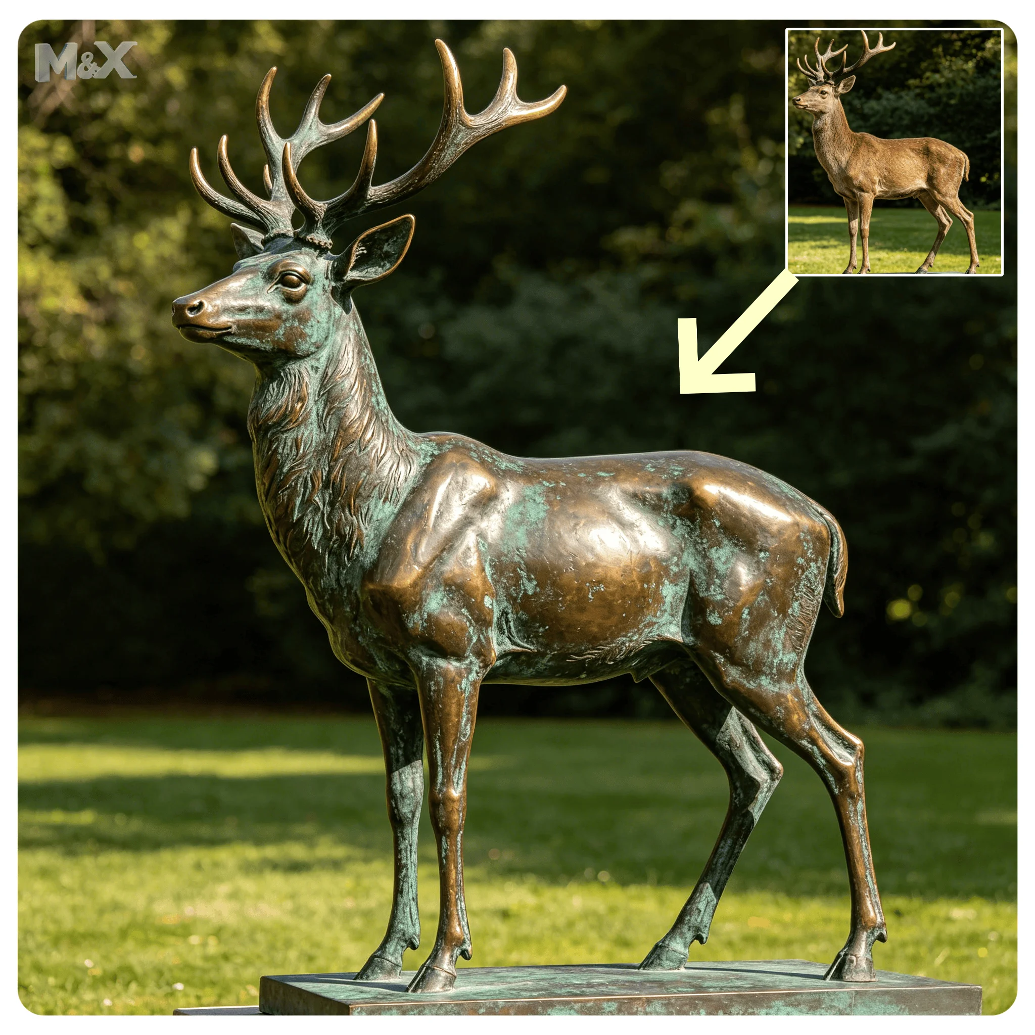 Lifelike Bronze Deer Statue Outdoor Garden Stag Sculpture Realistic Metal Buck Figurine Large Landscape Deer Ornament Yard Decor