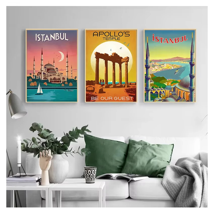 Canvas Painting Vintage Wall Kraft Posters Coated Wall Stickers Home Decorative Pictures Gift Turkey Istanbul Pop Art Travel