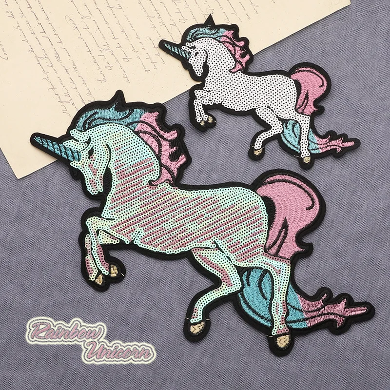 Multicolor Sequin Pony Fusible Patches Sequin Appliques Emblem Unicorn Patch on Clothing Dress Crafts Glitter Fabric Patches