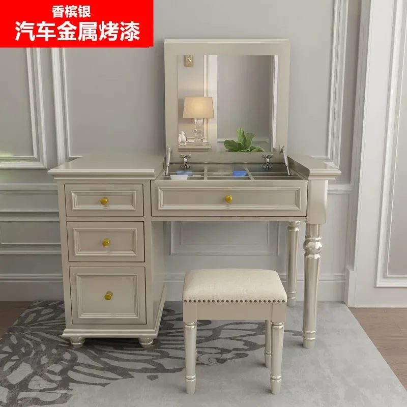 Custom-made American solid wood dresser bedroom small apartment modern minimalist makeup cabinet European light luxury flip mini