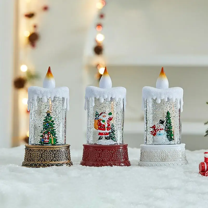 Snow Globe Candle Resin Snowfall Battery Powered Snow Globe Vintage Lantern Candle Decor Decorative Christmas Decorations