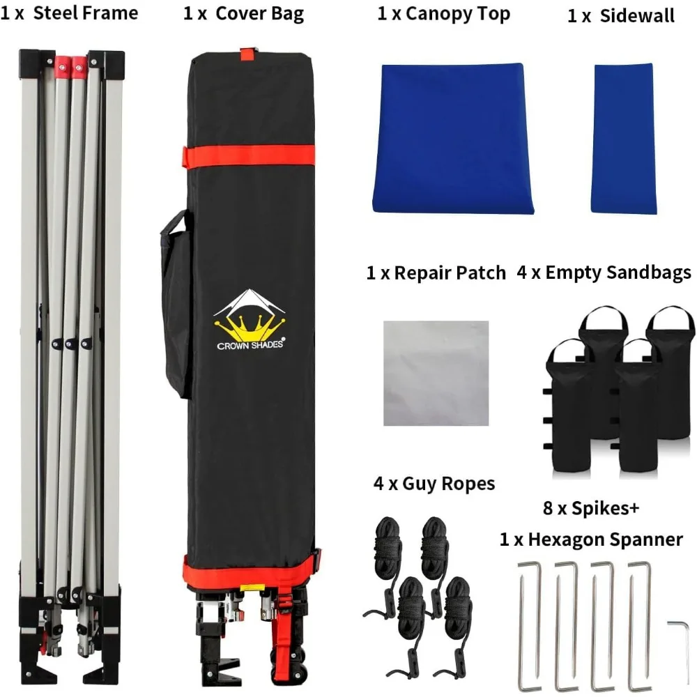 เต็นท์กันแดดแบบพกพาขนาด 8x8 ฟุต พร้อมผนังด้านข้าง 1 ด้าน - เหมาะสำหรับงานอีเว้นท์ ปาร์ตี้ ตั้งแคมป์ และกิจกรรมชายหาด