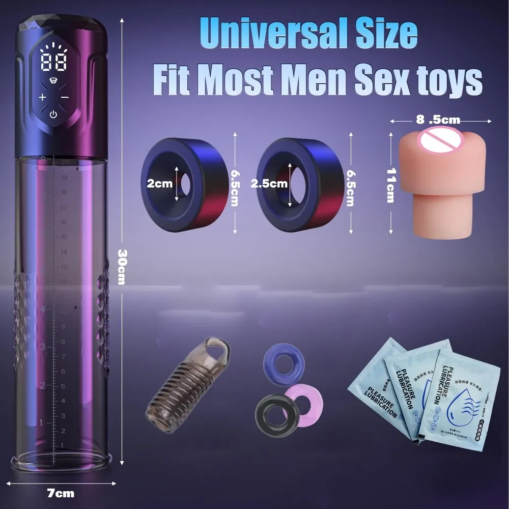 Automatic Electric Penis Vacuum Pump for Men 5 Modes LED Display IPX6 Waterproof Anti Slip Grip USB Rechargeable