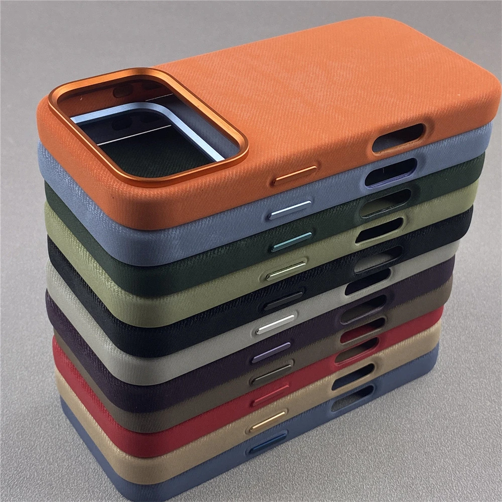 Capa Magnética de Couro com Textura de Fibra de Luxo para iPhone 17 Pro Max Air 16 15 14 13 12, Compatível com Carregamento Sem Fio MagSafe e à Prova de Choque