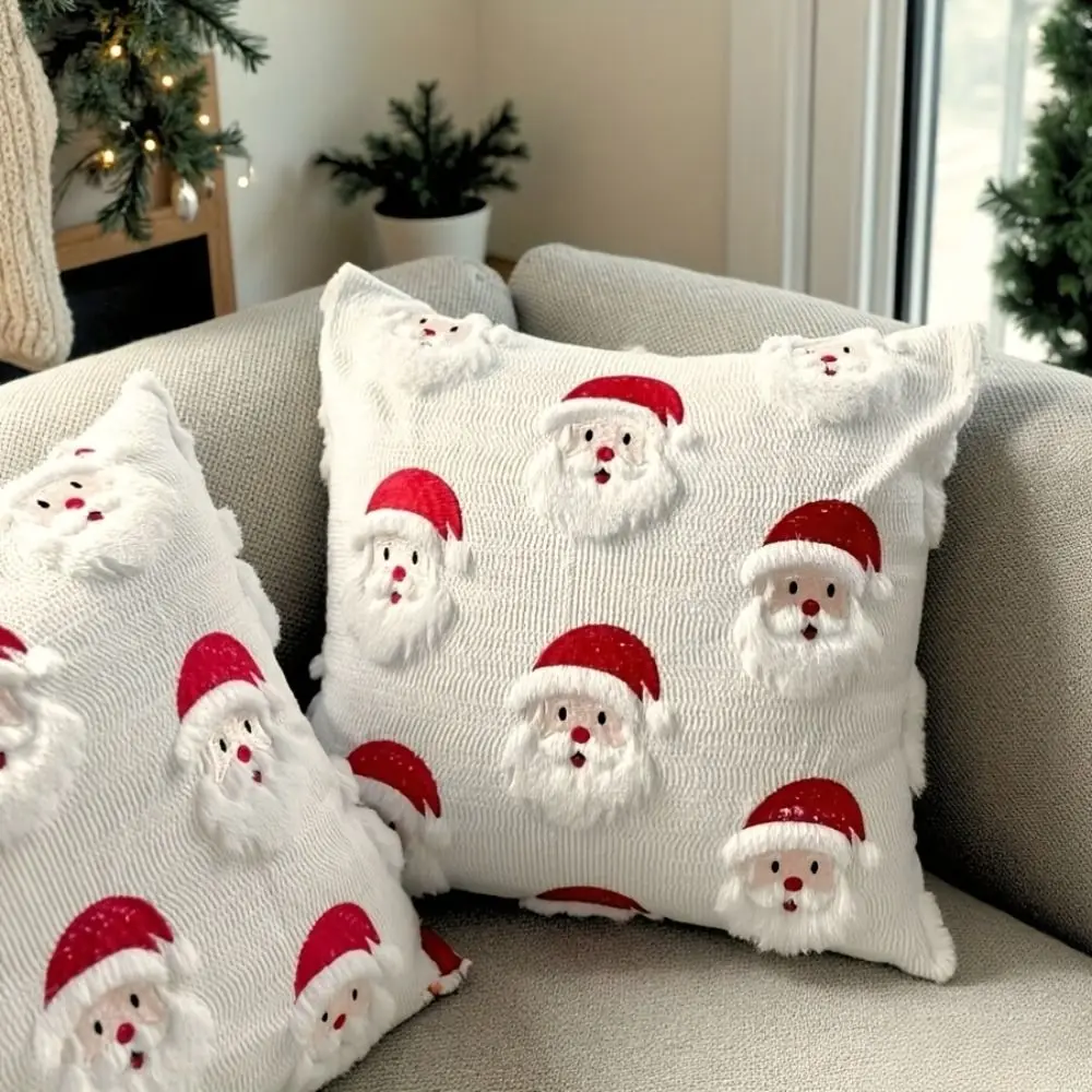 Cute 45×45cm Christmas Throw Pillow Cover 3D Embroidery Santa Claus Pillowcase Soft Removable Pillow Cover Home Decoration