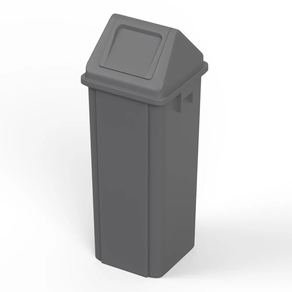 

Gallon Gray Square Trash Can with Dome Swing Lid – Durable Commercial Plastic Waste Bin for Restaurants, Offices & Public Spa