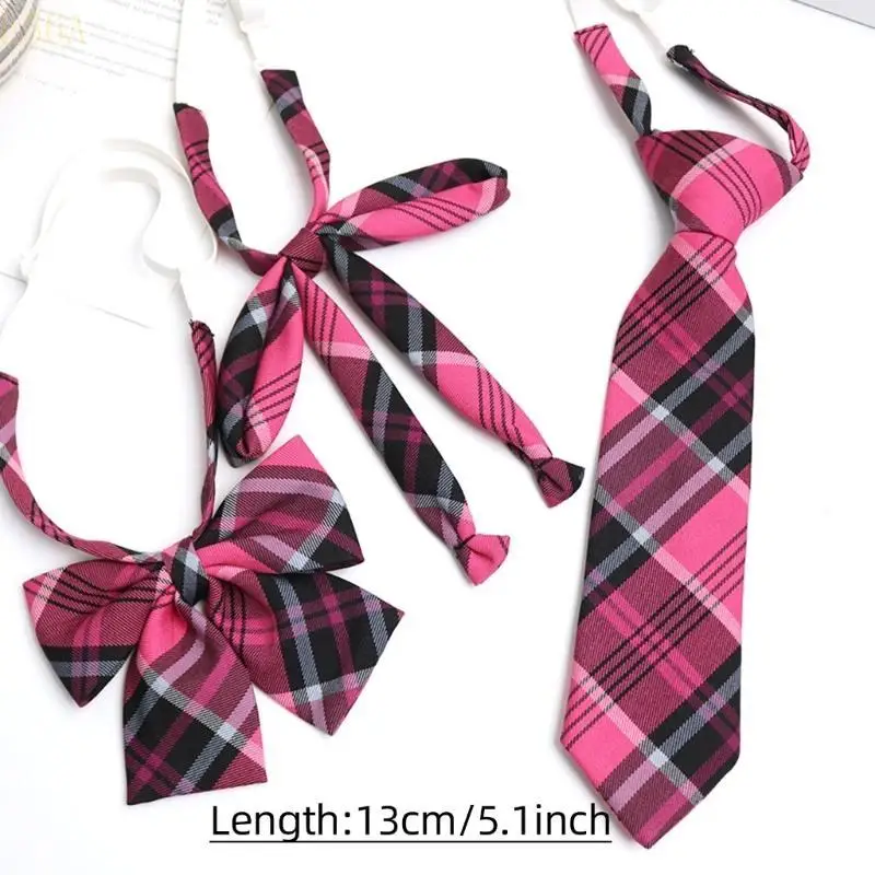 

E56A Adjustable Pre-Tied Ribbon Bows Tie for Women and Teen Girls School Student Uniform Classical Plaids Checkered Necktie