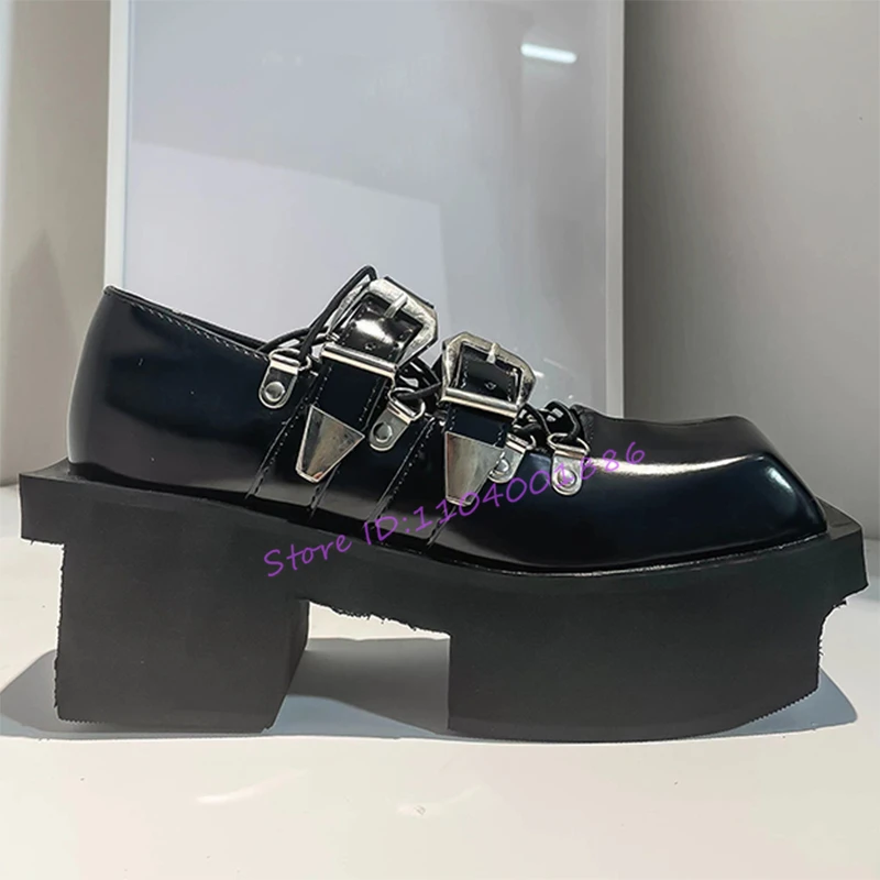 

Женская обувь Jk в японском стиле с квадратным носком на толстой подошве, черные туфли из лакированной кожи в стиле Лолиты, туфли Мэри Джейн на высоком каблуке с металлической пряжкой