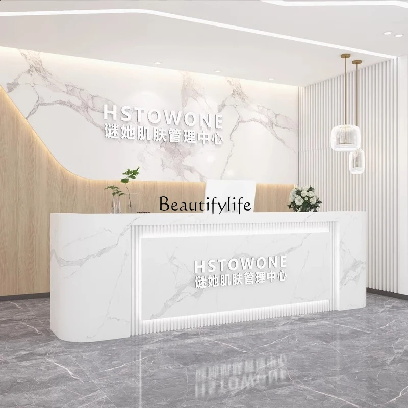 

Stainless Steel Cashier Counter Bar Milk Tea Shop Company Reception Desk Simple