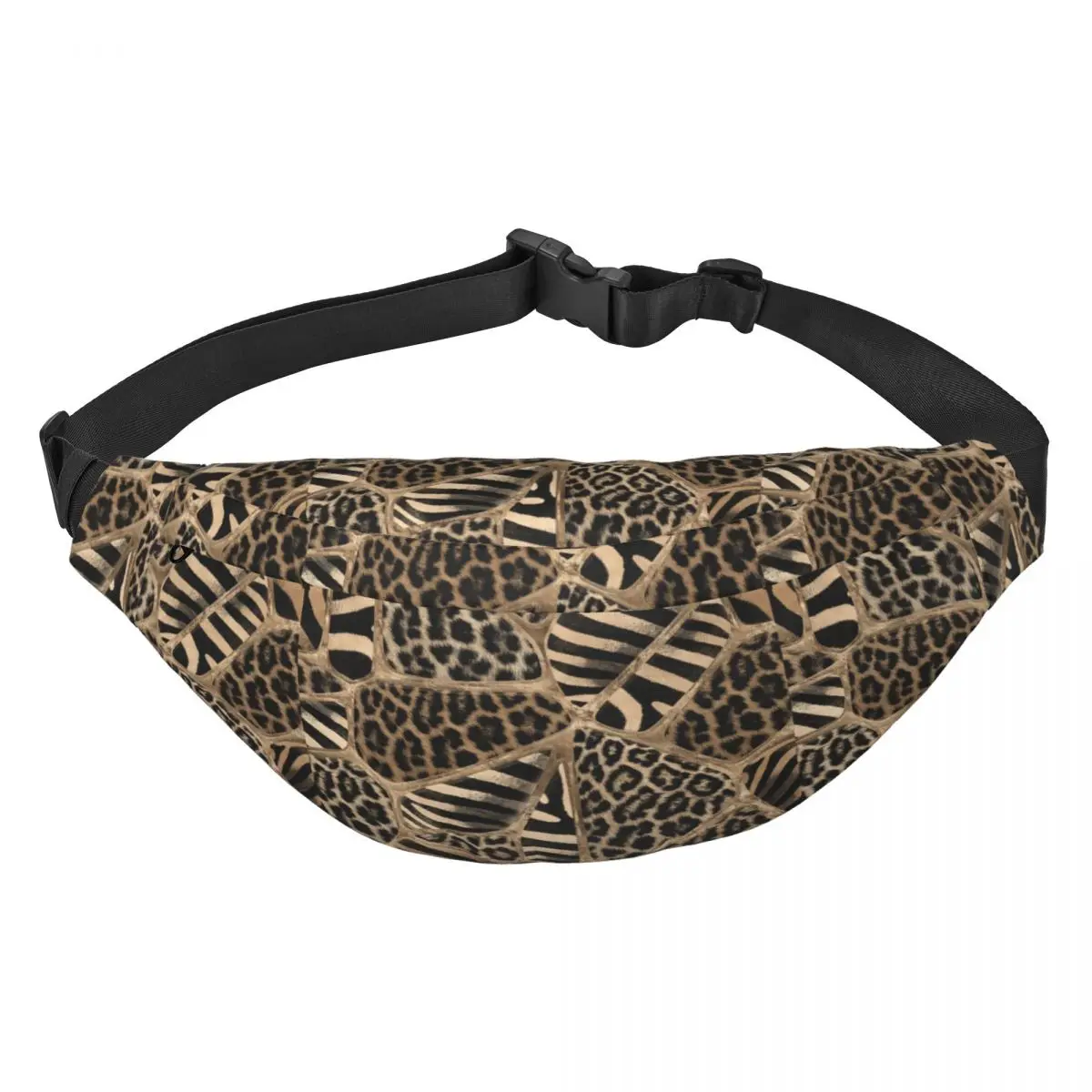 

Animal Print Fanny Pack Women Men Custom Leopard and Zebra Sling Crossbody Waist Bag for Traveling Phone Money Pouch