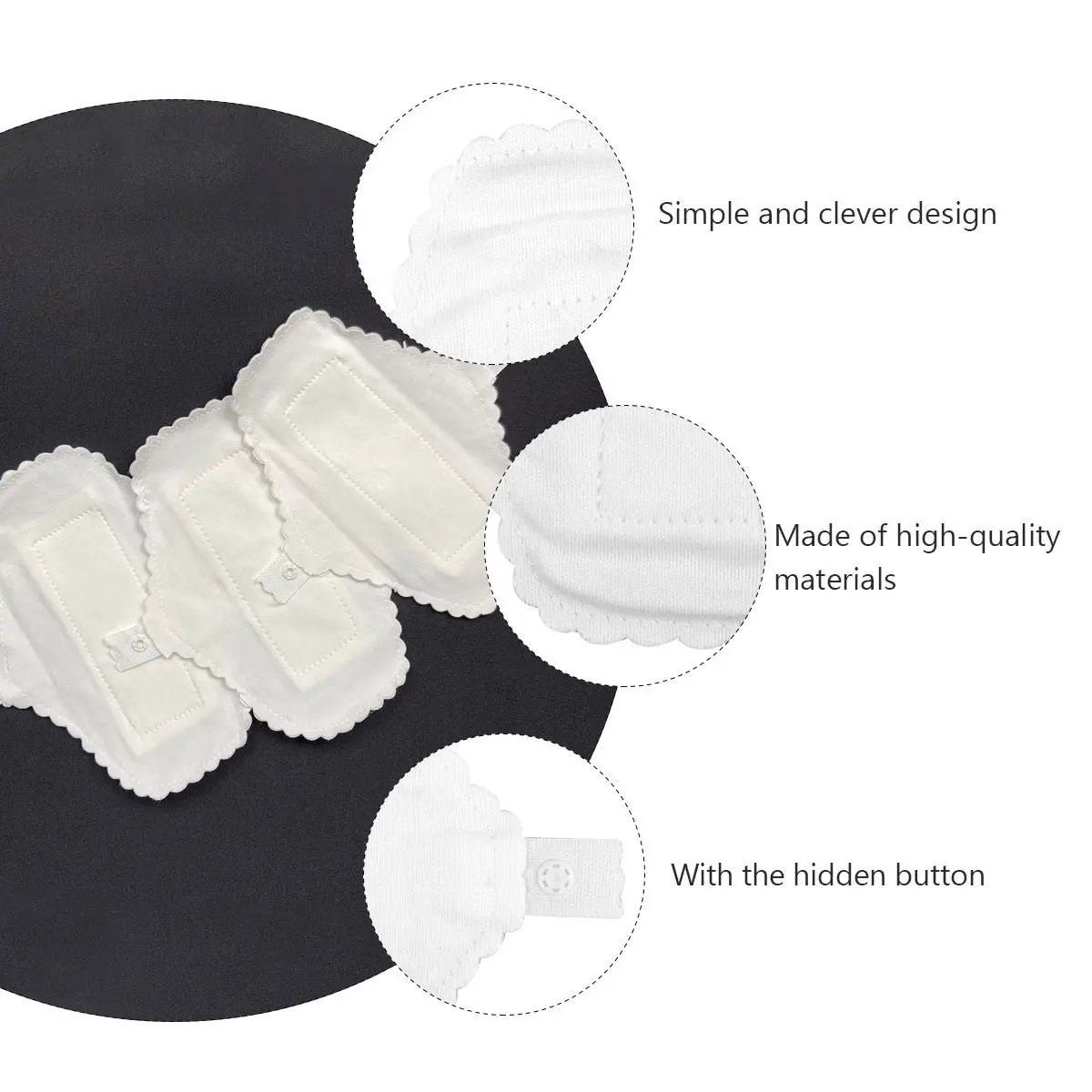 3Pcs Washable Sanitary Pads Reusable Cotton Menstrual Towels Thin Breathable Safe Healthy Hidden Button No Shift No