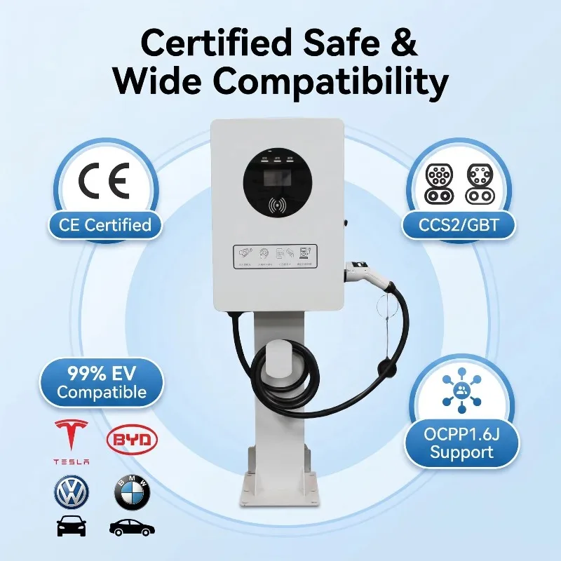Three-Phases 380V OCPP Compatible EV Charger New 30KW Electric Charging Station Floor-Mounted CCS2 & GBT Interface Charging Pile