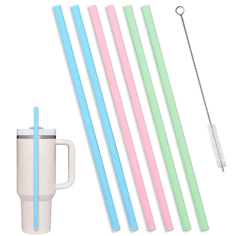 6/2Pcs Silicone Straw Suitable for Stanley Travel Insulated Cup Replacement Straw Recycling Use with Cleaning Brush Straw Set