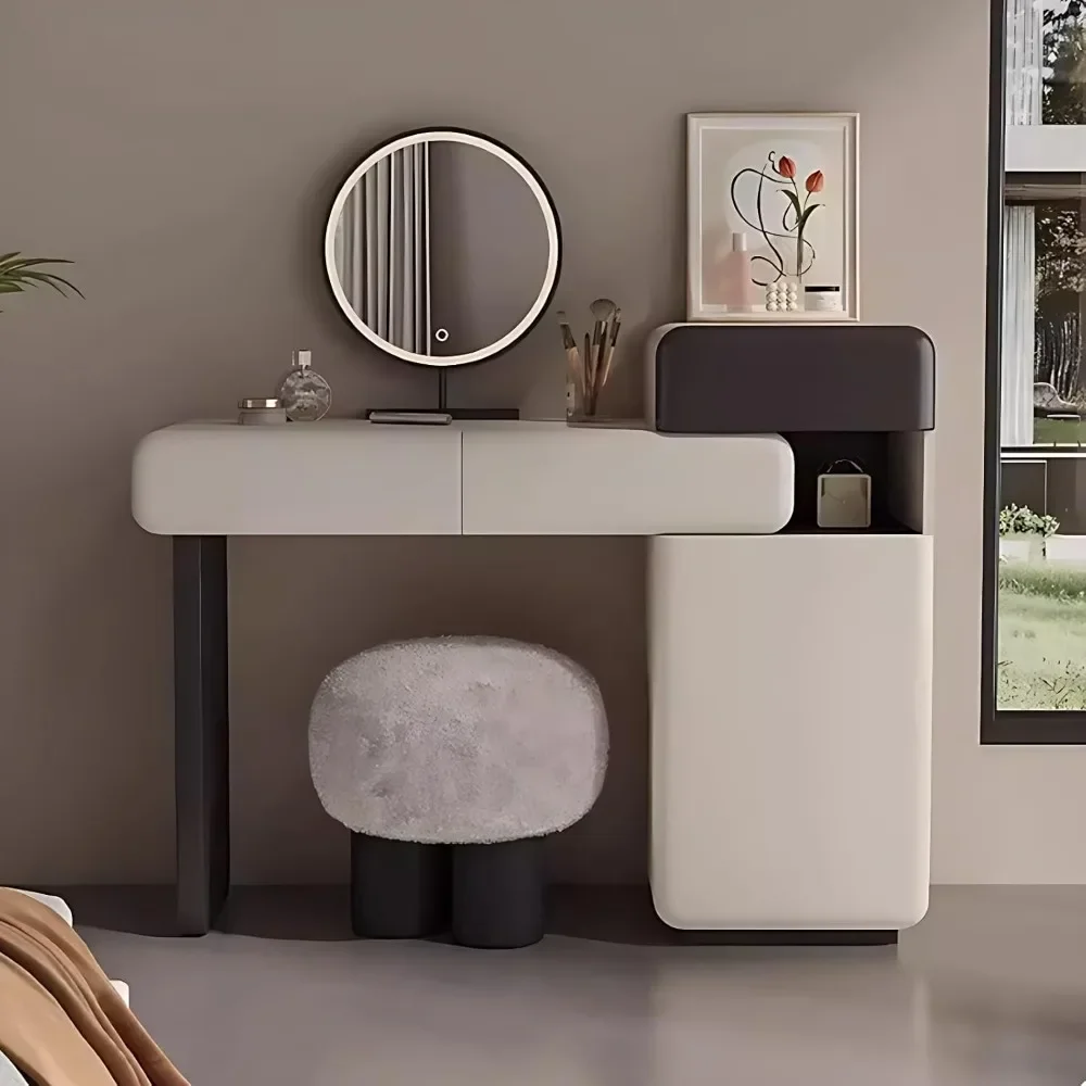 Vanity Set - Modern Vanity Table with 3 Drawers & 1 Cabinet, Simple Makeup Vanity with Smart Mirror and Makeup Chair