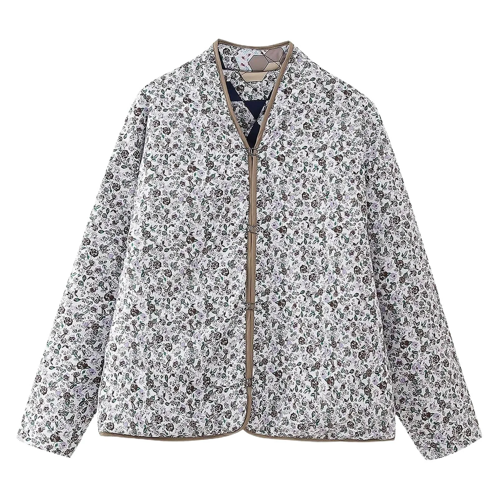 Chaqueta acolchada corta de algodón para mujer, cárdigan ligero con estampado Floral, ropa de calle, Parkas acolchadas