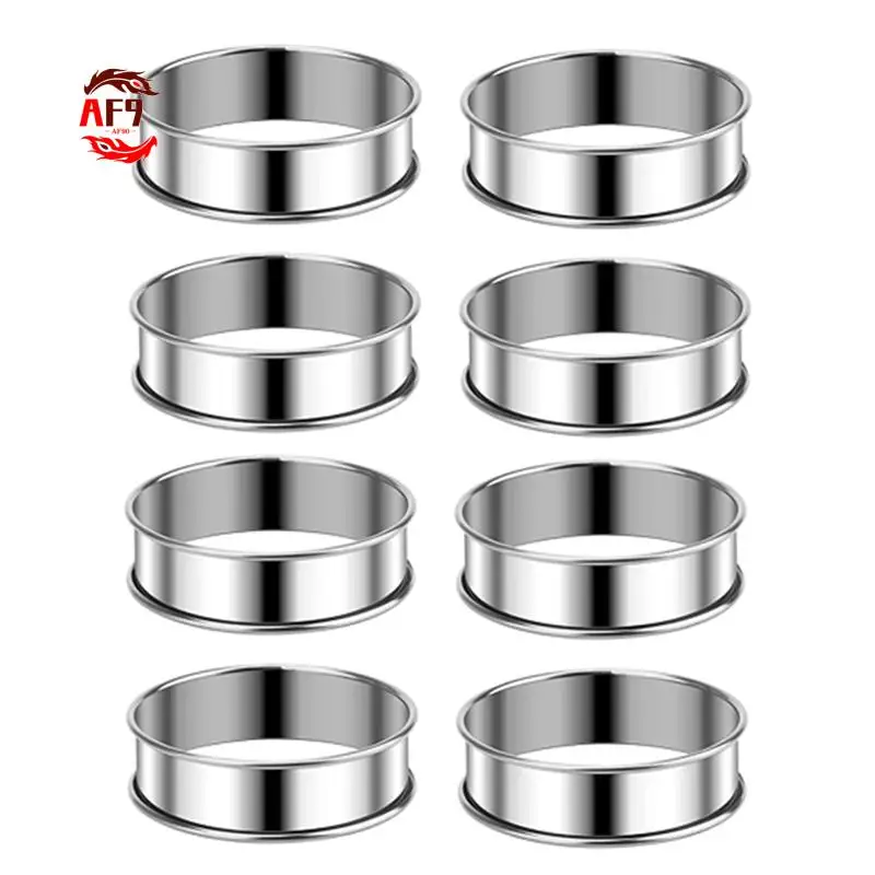 

AF90-3.15 Inch Muffin Rings Crumpet Rings, 8Pcs Stainless Steel Muffin Rings Molds Double Rolled Tart Rings Round Tart Ring