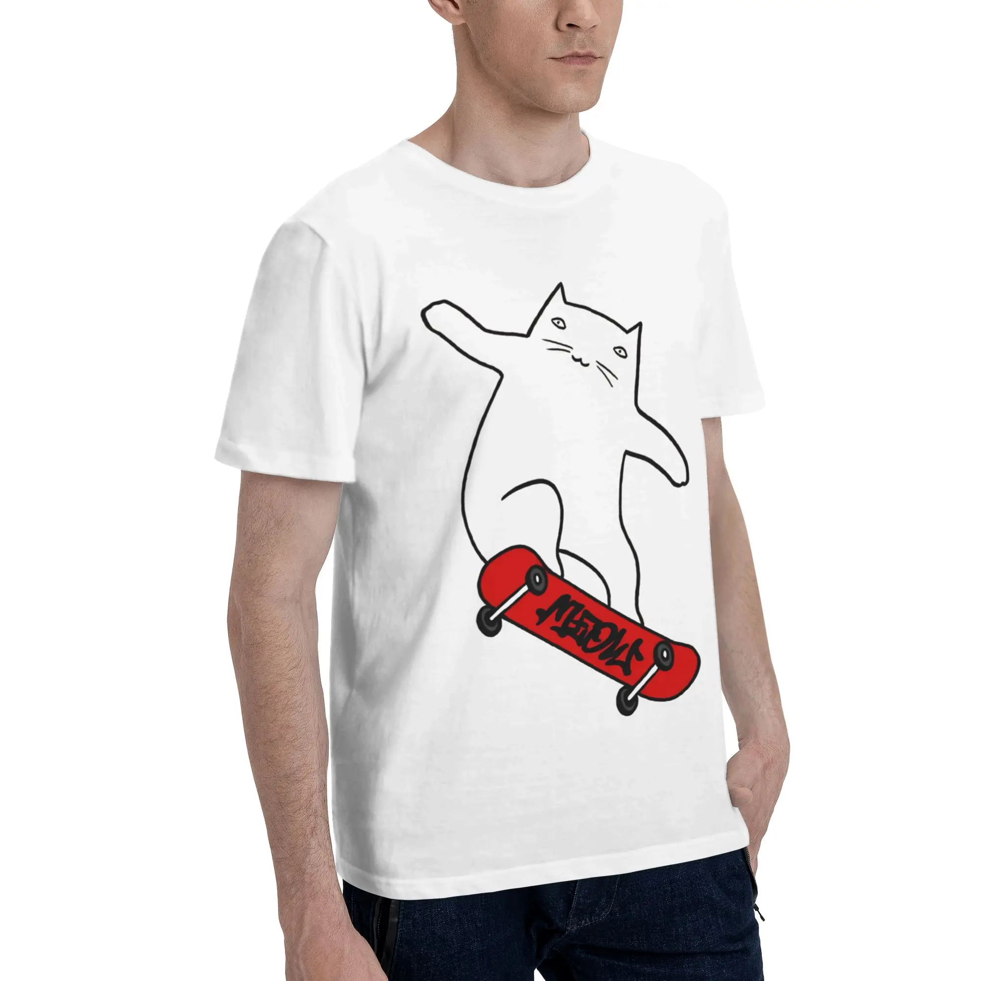 Skateboard trick cat Men T Shirts Skateboard Awesome Tee Shirt Short Sleeve O Neck Cotton New Arrival Clothes T-Shirt