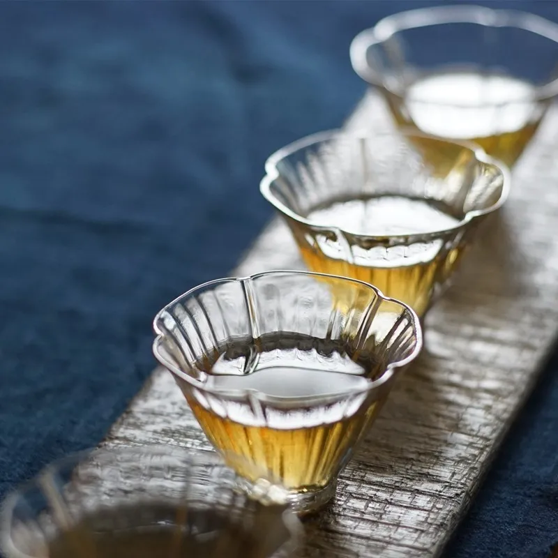الزجاج الجنكة ورقة فنجان شاي مجموعة كأس النبيذ مقاومة للحرارة غونغ فو Teaware اليابانية الكلاسيكية أكواب مياه كأس للنبيذ الأبيض النار