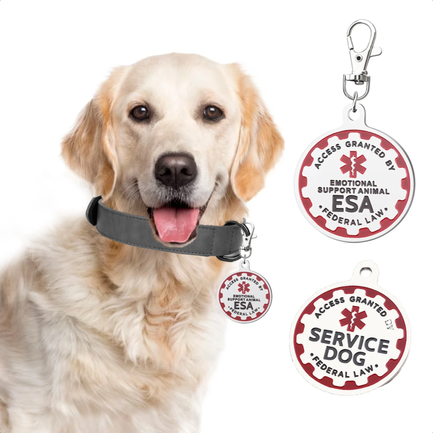 Enhanced Premium, Luxurious Emotional Support Animal Service Dog Stainless Steel Collar Tag Set - Stylish Accessories Offering M