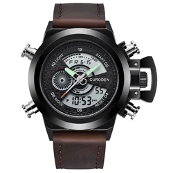 Curren-Men's Dual time Watch,オリジナルのファッショナブルな時計,革のブレスレット,クロノグラフ,ミリタリー,多機能,スポーツ