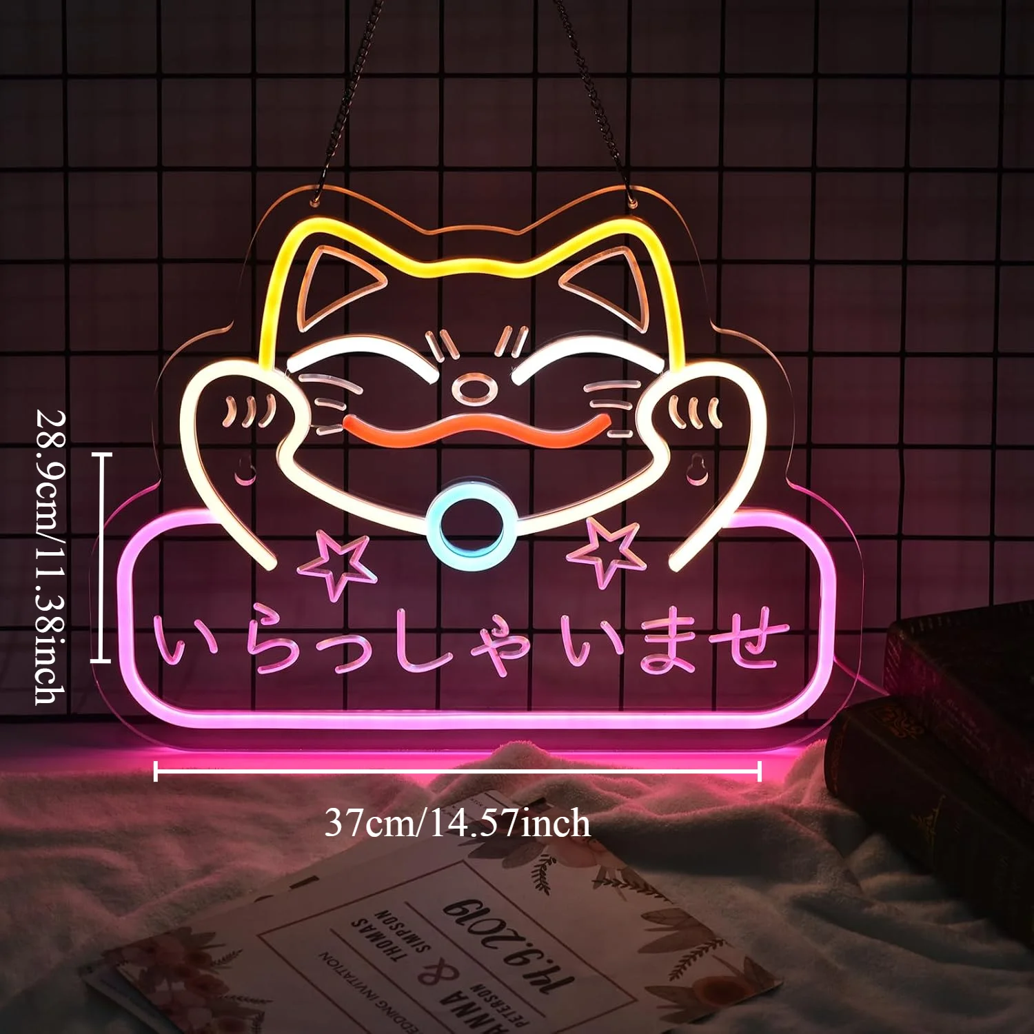 Japanese Welcome Neon Sign Fortune Cat Wall Decor Dimmable Led Neon Lights for Restaurant Shop Store Window Japanese Style