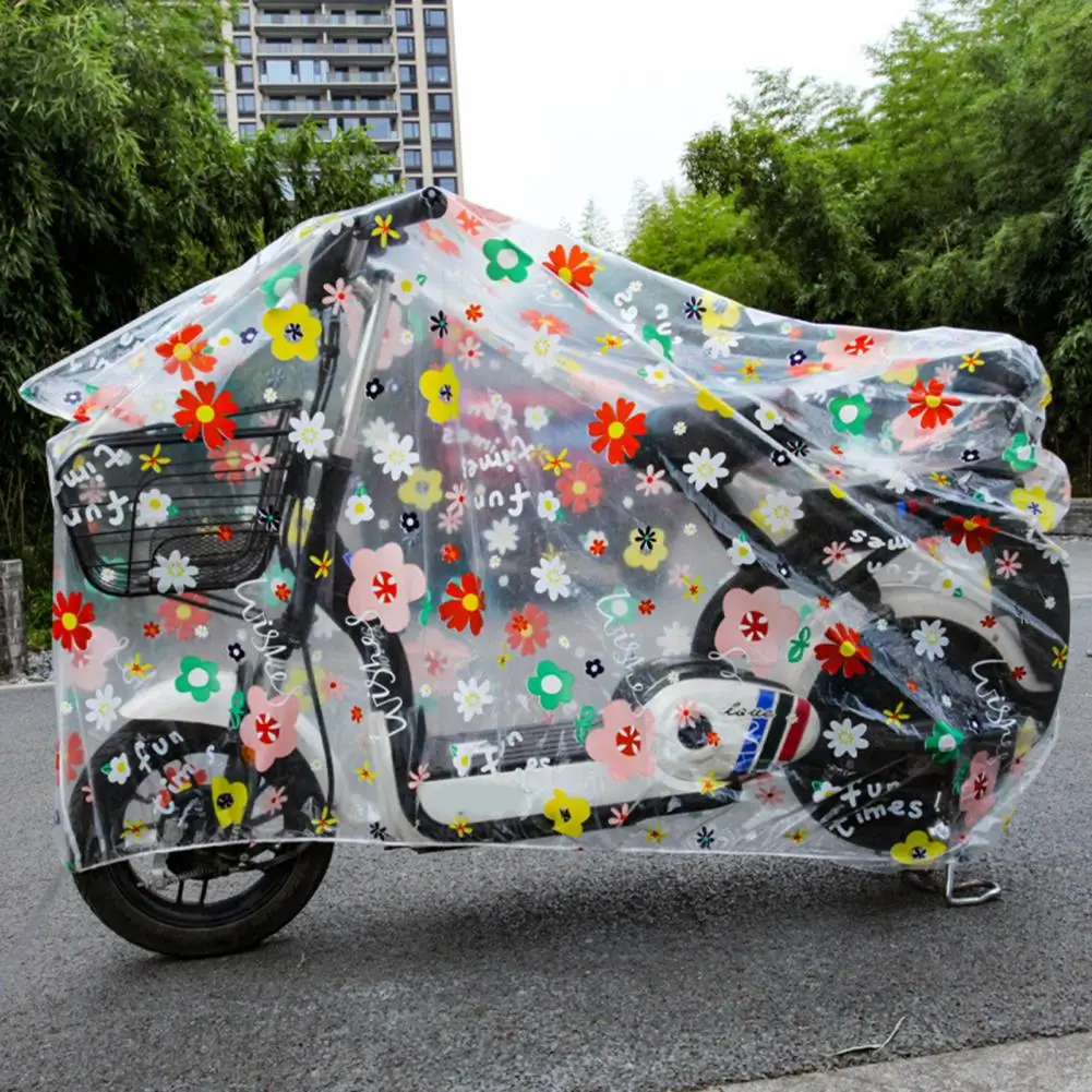 Helpful Bicycle Protective Cover Transparent Battery Car Cover Easy to Clean Flower Pattern Bike Rain Cover  Dust Proof