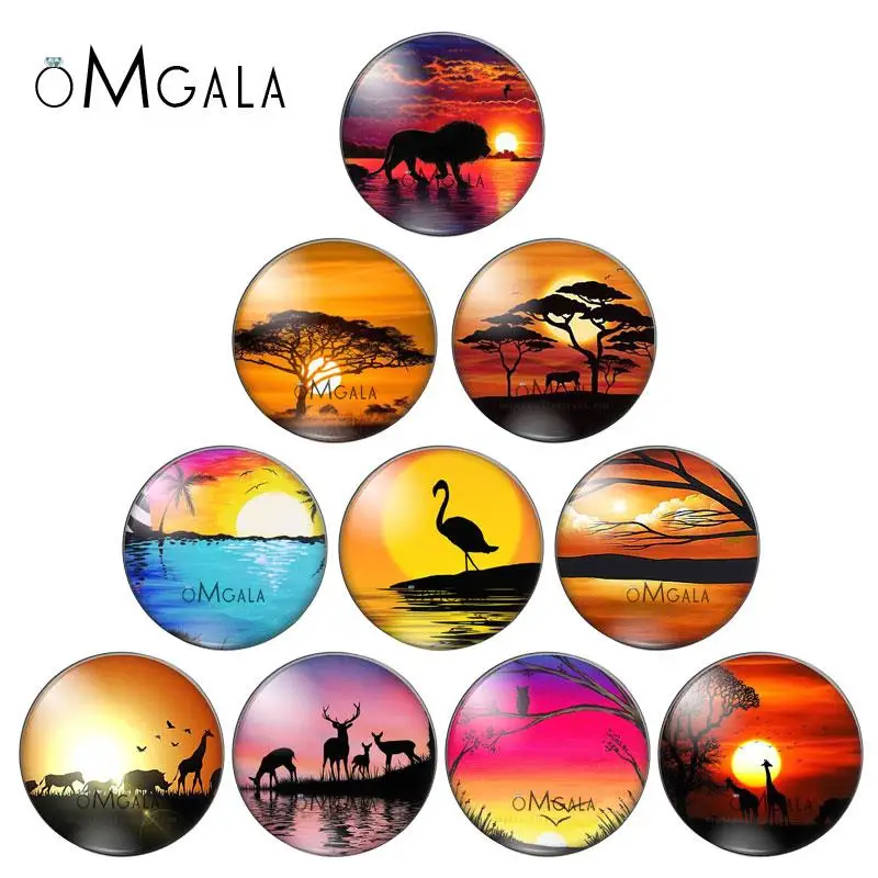 Colorful Beauty Sunset Animals  8mm/10mm/12mm/18mm/20mm/25mm Round photo glass cabochon demo flat back Making findings